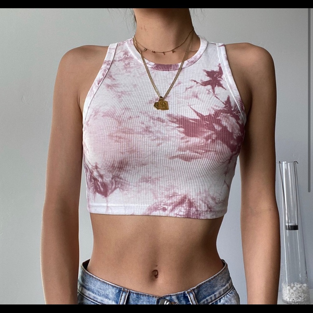 Ribbed High-Neck Tie Dye Top